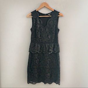 DKNY Peplum Lace Dress Black w/ Metallic Thread